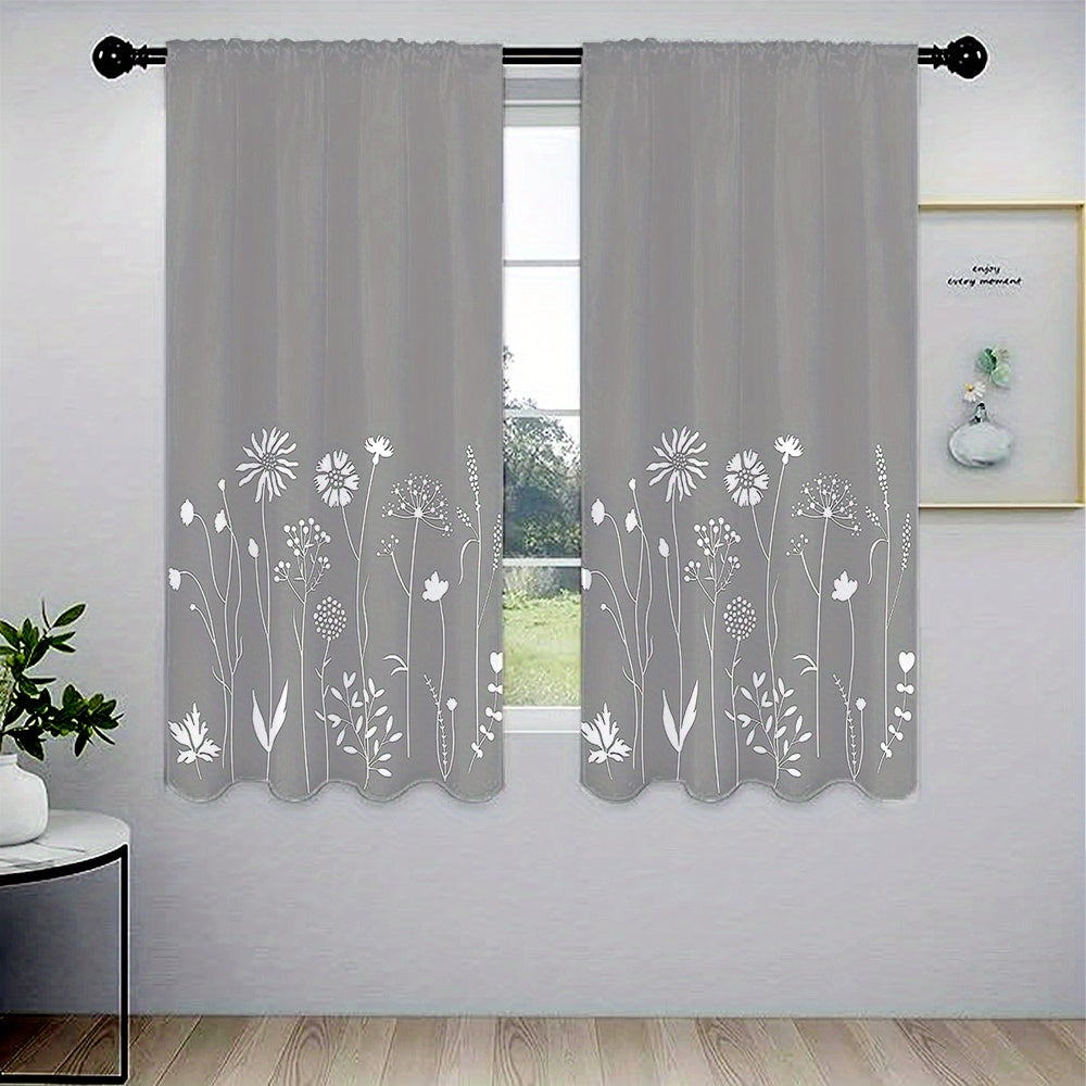 Chic Floral Print Curtains - Rod Pocket Design For Easy Hanging, Perfect For Living Room, Bedroom, Kitchen, Bathroom, And More - Versatile Home & Cafe Decor, 1pc/2pcs Set
